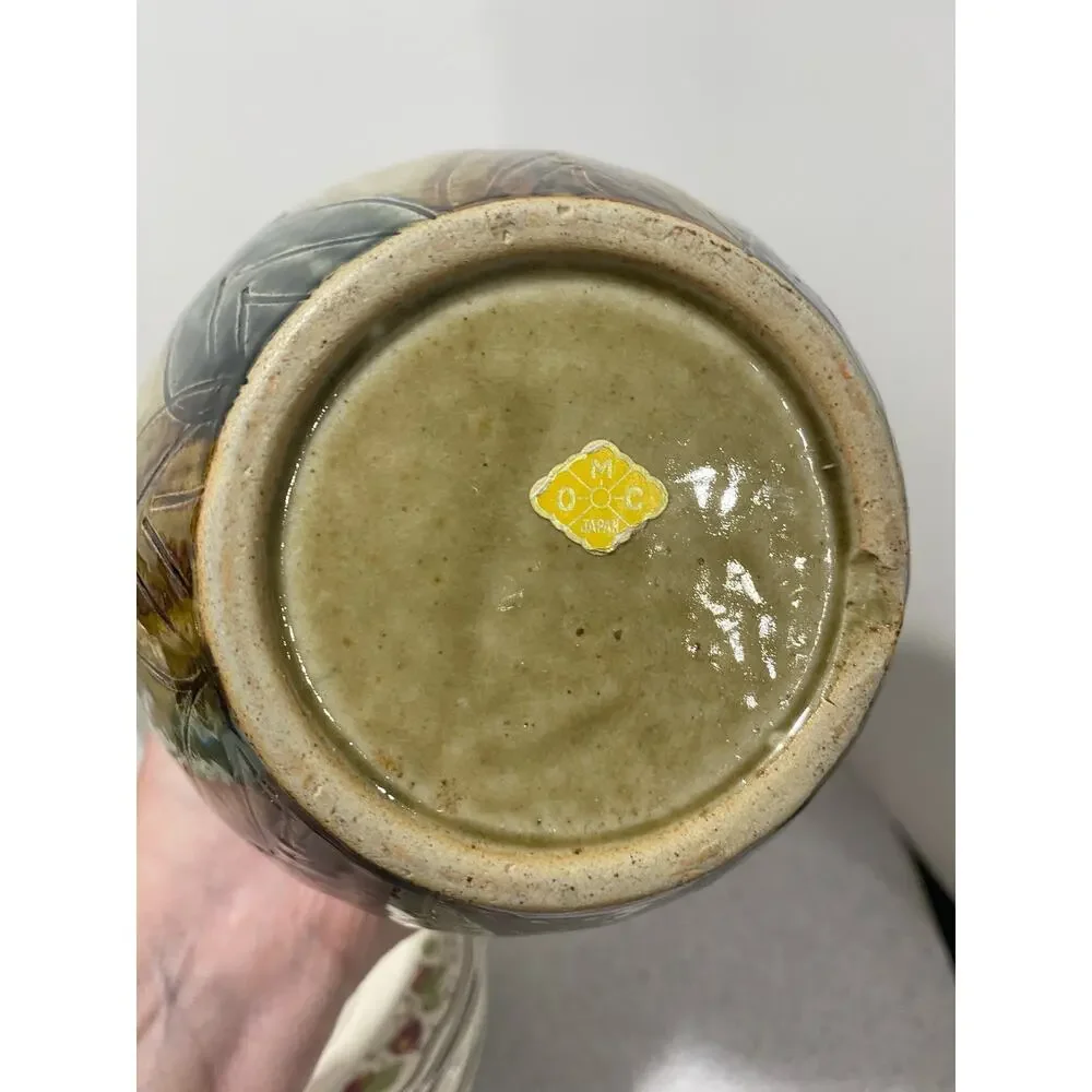 Vintage Mid Century Art Pottery Vase Drip Glaze Incised Brutalist Okinawa Japan - Picture 12 of 16